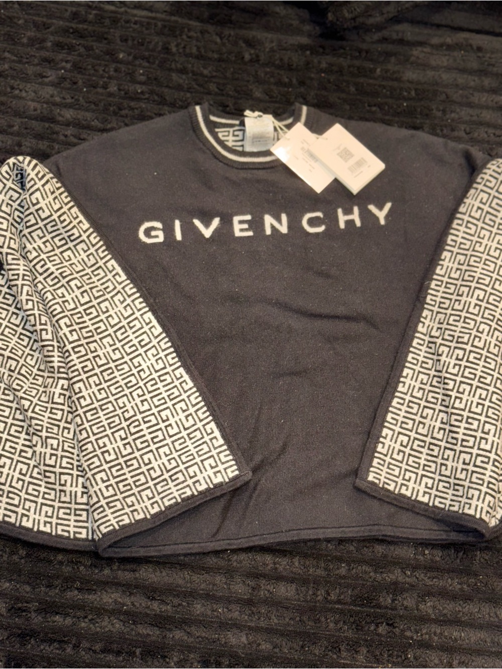 Givenchy Black and White Logo Knit Crewneck Sweater